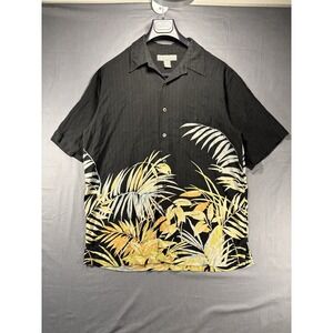 Vintage Tori Richard AOP Hawaiian Shirt Men's‎ XL Floral Palm 100% Silk Black